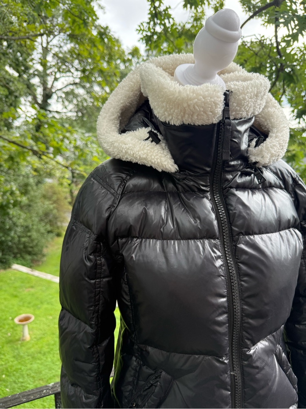 S13 New York Black Down Puffer Jacket Sherpa Collar & Cuffs Size S